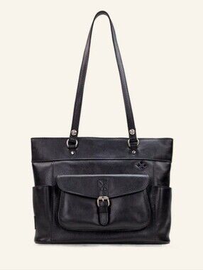 Patricia Nash Black Leather Tote with Front Flap Pocket